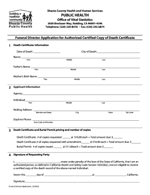 Funeral Director Death Certificate Application