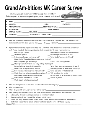 Mary Kay Cosmetics Business Opportunity Feedback Form