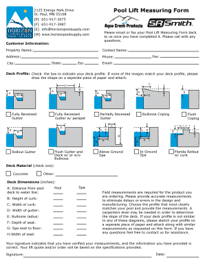 Pool Lift Measuring Form