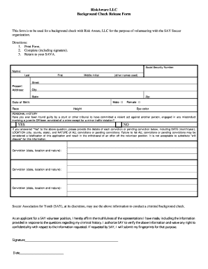 SAY Soccer Volunteer Background Check Release Form