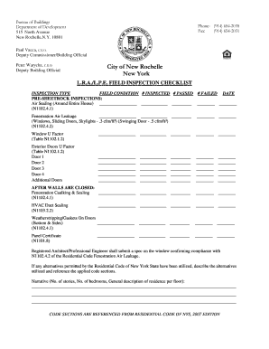 New York Pre-Sheetrock Inspection Checklist