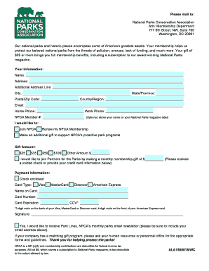 National Parks Conservation Association Membership Form