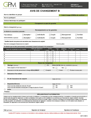 AVIS DE CHANGEMENT B