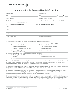 Authorization To Release Health Information
