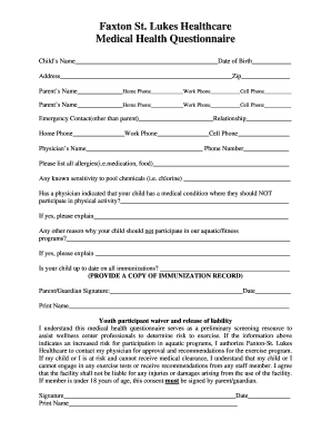 Child Medical Health Questionnaire
