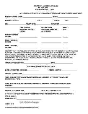 Uncompensated Care Assistance Application