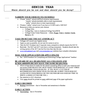 Senior Year College Application Checklist