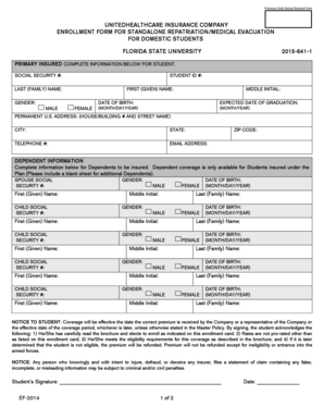 Florida State University Repatriation Medical Evacuation Enrollment Form