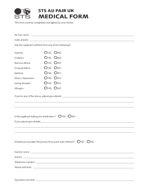 UK Au Pair Medical Form