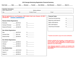 Georgia Swimming Registration Financial Summary