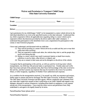 Ohio State University Child Transport Waiver