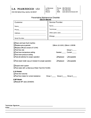 La Marzocco GS/3 Preventative Maintenance Checklist