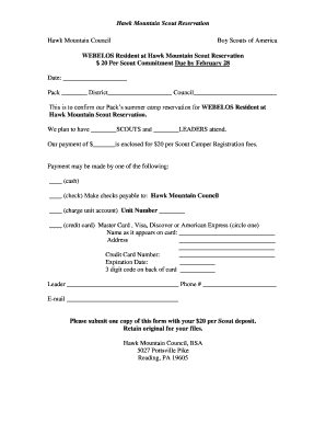 Boy Scouts of America WEBELOS Resident Camp Reservation