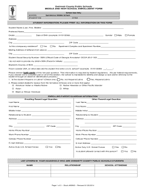 Gwinnett County Middle and High School Enrollment Form