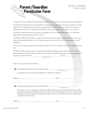Parent Guardian Permission Form for RealCare Baby Program
