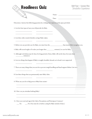 Readiness Quiz Unit Four—Lesson One
