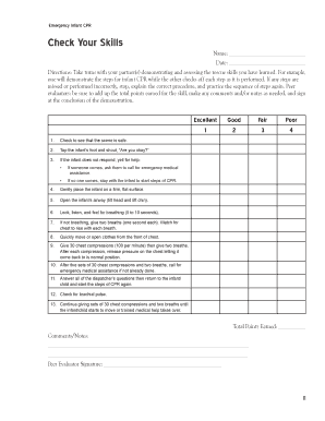Emergency Infant CPR Skills Check Form