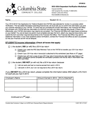 2015-2016 Dependent Verification Worksheet