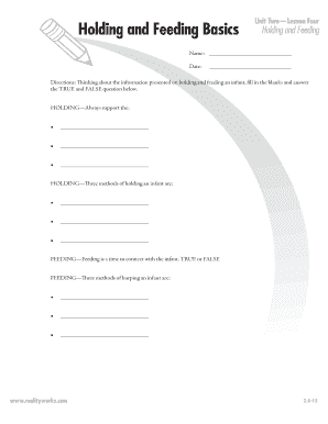 Holding and Feeding Basics Worksheet