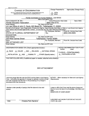 Florida Discrimination Charge Form