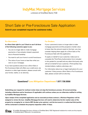 Short Sale or Pre-Foreclosure Sale Application