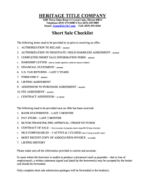 Short Sale Checklist and Authorization Forms