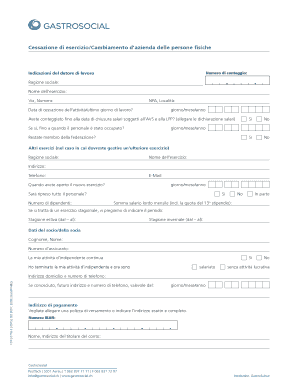 Cessazione di esercizio/Cambiamento d’azienda delle persone fisiche