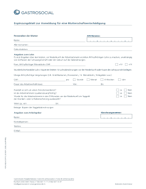 Ergänzungsblatt zur Anmeldung für eine Mutterschaftsentschädigung