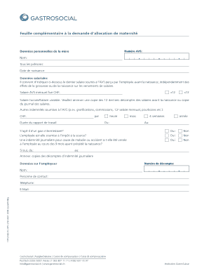 Feuille complémentaire à la demande d’allocation de maternité
