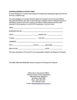 Acknowledgement of Receipt Form