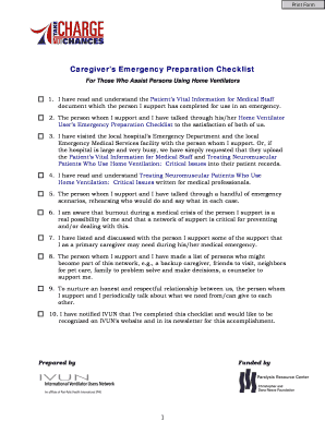 Caregiver's Emergency Preparation Checklist