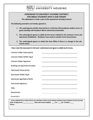 Addendum to University Housing Contract for Subtenant