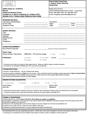 Grand Hyatt Hong Kong Reservation Form