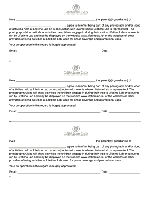Lifetime Lab Photo and Video Consent Form