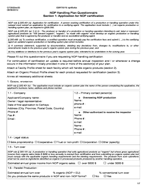NOP Handling Plan Questionnaire