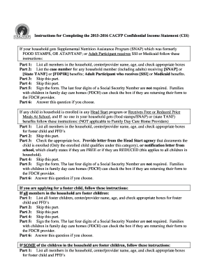 2015-2016 Confidential Income Statement (CIS)
