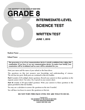 New York Grade 8 Science Test