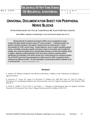 Universal Documentation Sheet for Peripheral Nerve Blocks