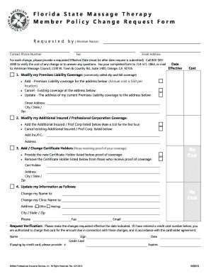 Florida State Massage Therapy Member Policy Change Request Form