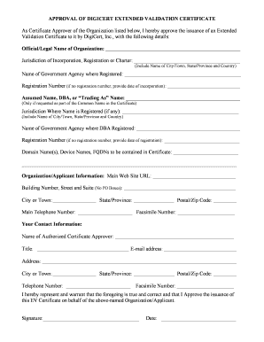 DigiCert Extended Validation Certificate Approval Form