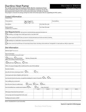 Ductless Heat Pump Business Owner Information Form