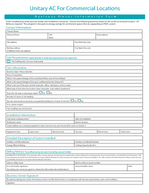 Unitary AC Installation Form for Commercial Locations