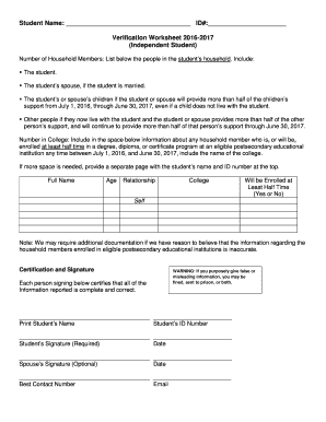 Verification Worksheet 2016-2017