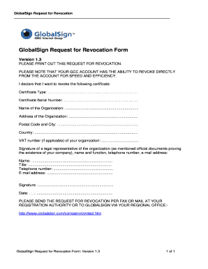 GlobalSign Certificate Revocation Request Form