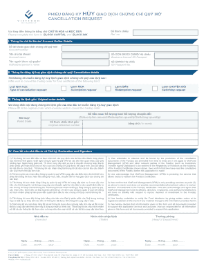 Vietnam Fund Certificate Cancellation Request Form