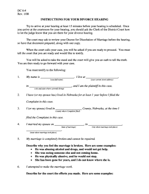 Divorce Hearing Instructions