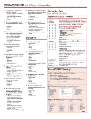 Pain Management CE Course Evaluation Form