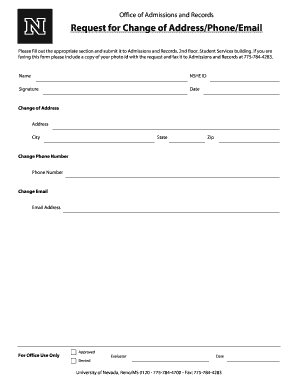 University of Nevada Change of Address Form
