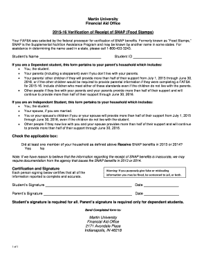 2015-16 Verification of Receipt of SNAP (Food Stamps)