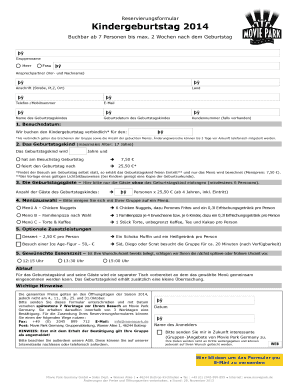 Reservierungsformular Kindergeburtstag